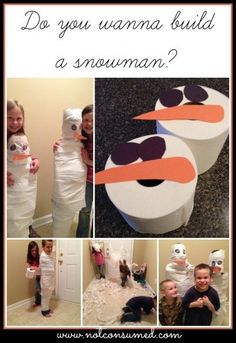 some kids are making snowmen out of toilet paper