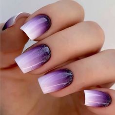 24pcs Colorful Ombre Press-On Nails, Gradient Purple Fake Nails With Glitter, Long Coffin Shaped, Stick-on Manicure, With Adhesive Tabs & Nail File Light Colored Nails, Colored Nail Tips, Short Fake Nails, Nagel Tips, Ombre Acrylic Nails, Manicure Diy, Nail Forms, Get Nails, Bling Nails