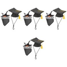 six graduation caps with tassels on them