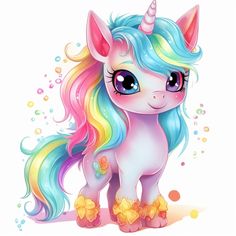 a cute little pony with rainbow hair and big eyes