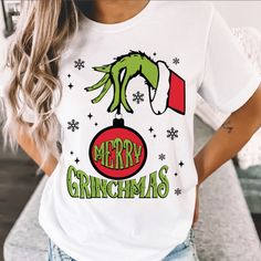 Comes On A 100% Gildan Cotton Tee In White, Black Or Gray. Cute Shirt To Add To Your T-Shirt Collection. Message Me For "White" Tee. Thank You! Grinch Tshirt Ideas, Grinch Shirt Ideas, Grinch Sweatshirt, Grinch T Shirt, Grinch Shirt, Grinch Shirts, Grinch Svg, Merry Grinchmas, Y2k Baby Tee