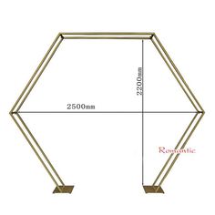 an image of a golden metal frame with measurements for the top and bottom part of it