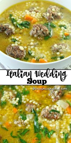 italian wedding soup with meatballs in a white bowl