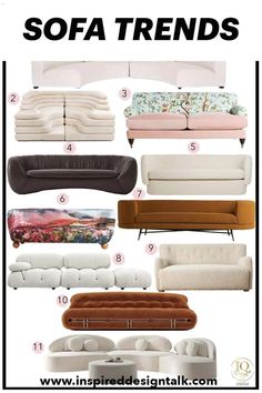 different types of sofas and chairs with text overlay