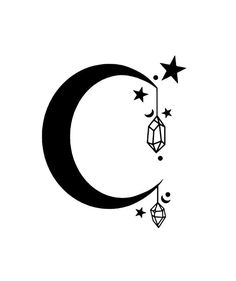 a crescent and stars hanging from the side of it's face on a white background