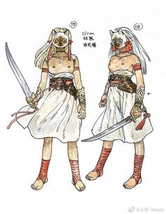 an image of two people dressed up in costumes with swords and masks on their heads