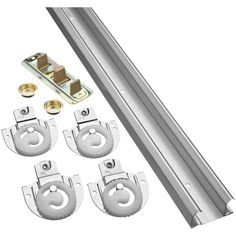 an assortment of metal parts for sliding doors