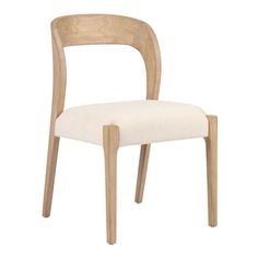 a wooden chair with a white upholstered seat and backrest, viewed from the front