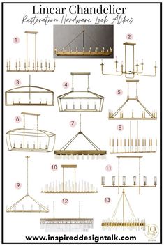 a bunch of different types of chandeliers