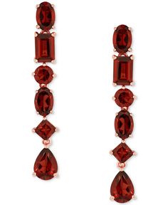 Exceptionally elegant. The crimson tones of garnet are expressed with the multiple gemstone cuts of these unique linear drop earrings. Burgundy Earrings, True Blood, Garnet Earrings, Rhodolite Garnet, Earrings Drop, Gold Plated Sterling Silver, Long Earrings, 18k Rose Gold, Designer Earrings