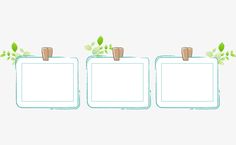 three frames with plants growing out of them on top of each other in front of a white background