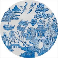 Blue Willow 2 - Medium Large - Click Image to Close Blue Crockery, Charts Patterns, Business Expenses, Needlepoint Stockings