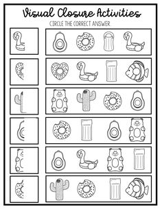 a worksheet for visual closures with pictures and words to help students learn how to