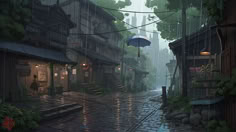 an image of a rainy city street scene