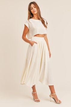 Night Skirt, Bauchfreies Top, Crop Top Set, Midi Flare Skirt, Fit And Flare Skirt, Flowy Skirt, Mode Inspiration, Mode Style, Skirts With Pockets