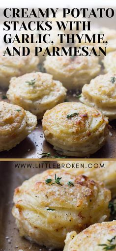 creamy potato stacks with garlic thyme and parmesan are the perfect side dish