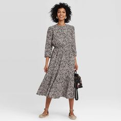 New With Tags, Target’s A New Day 3/4 Length Sleeve Midi Dress. Size. Xl Casual Leopard Print Midi Dress For Spring, Target Dress, Elastic Waist Dress, Tiered Ruffle Dress, Midi Ruffle Dress, Dresses Xxl, Tiered Midi Dress, Womens Crewneck, Crewneck Dress