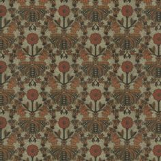 an orange and brown floral pattern on a gray background with black accents, in the center is a red flower