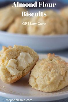 almond flour biscuits on a plate with the words almond flour biscuits gf low carb