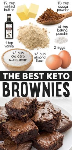 the best keto brownies recipe is shown in this graphic above it's ingredients