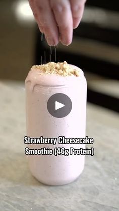 530K views · 44K reactions | Strawberry Cheesecake Smoothie🍓🍰 This is my most popular smoothie and the one I drink the most! This one is a must try.

~490 Calories 

Ingredients:

1 cup frozen strawberries
1/4 cup low fat cottage cheese (trust me)
1/4 cup non fat greek yogurt 
3/4 cup almond milk
1 scoop vanilla protein powder (legion)
1 tbsp peanut butter
1 tbsp honey
3-4 pieces ice 
1/2 graham cracker crushed (optional)

Blend and enjoy (: | Justin Anderson Strawberry Shortcake Protein Shake, Vanilla Protein Smoothie Recipes, Greek Yogurt Recipes Dessert, Strawberry Cheesecake Smoothie, Vanilla Smoothie Recipes, Vanilla Protein Smoothie, Cottage Cheese Smoothie, Fruit Whip, Cheesecake Smoothie