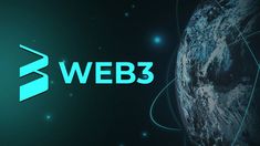 the logo for web3 is shown in front of a dark background with blue and green lines