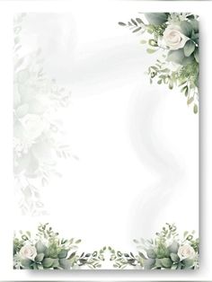 a white background with flowers and greenery on the edges is shown in this image