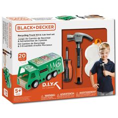 the black and decker tool set is in its box, with tools like hammers