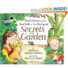 the book cover for secrets of the garden with two children looking at plants and birds