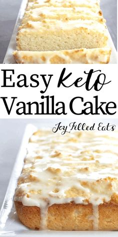 an easy keto vanilla cake with icing on top