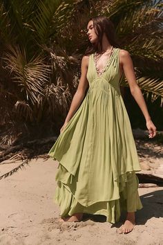 Giovanna Strappy Maxi | Free People Summer Flowy Dresses, Green Boho Dress, Strappy Maxi Dress, Blogging Inspiration, Sporty Sneakers, Green Fits, Green Bridesmaid Dresses, Leaf Green, Flowy Dress