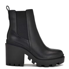 Forme Chelsea Lug Sole Booties - Nine West Lug Sole Booties, Black Leather Combat Boots, Chelsea Boots Heel, Lug Boots, Lug Sole Boots, Black Combat Boots, Chelsea Boots Women, Mid Boots, Harness Boots