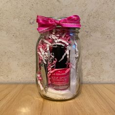 Hot Pink - Pedicure in a Jar.  Perfect for your Party favors, gifts or prizes.  Each Pedicure Jar includes a pumice block, toenail clippers, 2 toe separators,nail file, cuticle stick, cotton pads and a nail polish. Contents may vary from photos. If you need more than one or would like a different color, please message me and I'll make you a custom listing. Hot Pink Pedicure, Glitter Pedicure, Pink Pedicure, Relax Spa, Spa Kit, In A Jar, Beauty Spa, Purple Glitter, Bridal Shower Games