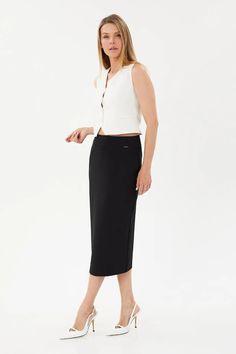 Stylish and Comfortable Women's Midi Pencil Skirt for Work and Beyond Elevate your work wardrobe with our G-Line Midi Pencil Skirt. This slim-fit skirt with a figure-hugging cut is perfect for stylish women who want to look and feel their best. The Pencil skirt adds a touch of elegance and makes it easy to move around. The simple and classic design makes it versatile and easy to pair with a blouse or a plain tank top. Available in sizes 8-18, this pencil skirt is perfect for work, business, offi Tailored Pencil Skirt For Workwear, Tailored Midi Skirt For Workwear, Office Midi Elastane Skirt, Tailored Pencil Skirt For Office, Chic Elastane Pencil Skirt For Work, Versatile Workwear Skirt, Versatile Skirt For Workwear, Elastane Lined Pencil Skirt For Work, Business Casual Elastane Pencil Skirt