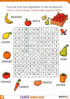 the word search for fruits and vegetables