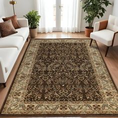 a living room filled with furniture and a large rug