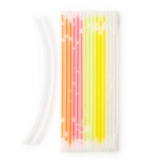 several different colored straws are in a package