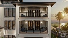 an artist's rendering of a two story house with balconies