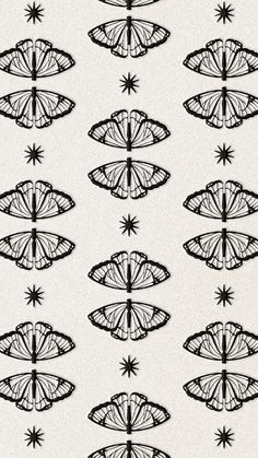 an image of many black and white butterflies on a white background with starbursts