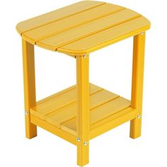 a yellow plastic side table with two shelves