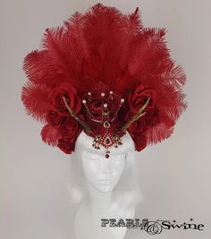 Showgirl Headdress, Antler Crown, Vampire Ball, Crown Headdress, Head Dresses, Red Hat Ladies, Dark Beauty Magazine, Accessory Inspo, Feather Headpiece