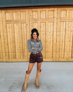 The Gingham Pearl Snap + The Wine Leather Shorts 🎰✨🖤 Nfr Style, Night Moves, Leather Shorts, Love Is All, Western Fashion, Gingham, Cowboy, Fall Winter, Wine