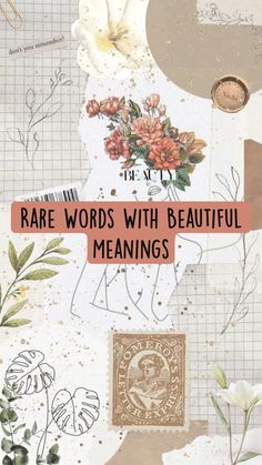 the words rare words with beautiful meaningss are written in black and orange ink on white paper