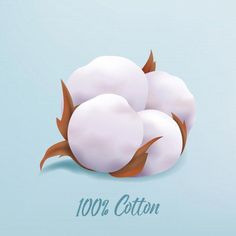 three white cotton balls with brown leaves on top and the words 100 % cotton below