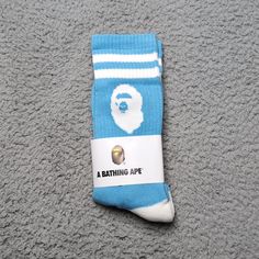 A Bathing Ape Crew Socks Ape Head Logo Striped Mens Womens Unisex Size: One Size Fits All Color: Blue White (White Heel & Toe) Brand New In Packaging. Fast Shipping! 1 Day Shipping And Handling. Sporty Blue Socks For Winter, Blue Winter Sports Socks, Blue Cotton Sporty Socks, Breathable Blue Cotton Socks, Casual Blue Socks With Letter Print, Bathing Ape, Fit Ideas, White Heels, A Bathing Ape