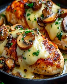 Cheesy Garlic Butter Mushroom Stuffed Chicken Recipe - optimal recipes Chicken Dinner Meals, Chicken Dinner Ideas Healthy, Garlic Butter Mushroom Stuffed Chicken, Best Chicken Dinner, Mushroom Stuffed Chicken, Garlic Butter Mushrooms, Mushroom Stuffed, Cheese Stuffed Chicken, Garlic Parmesan Chicken