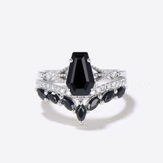 a black and white diamond engagement ring set