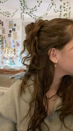 curly half uo half down bun💗#curlyhaircare #curlyhairideas #hairstyles #hairgoals #aesthetic #viralpost Hair For Choir Concert, Natural Wavy Hair Hairstyles, Curly And Wavy Hairstyles, Happy Up Half Down Wedding Hair, Flower In Hair Hairstyles, Half Bun Curly Hair, Half Up Bun Curly Hair, Hairstyles To Get Bangs Out Of Face, Curly Half Up Half Down Bun