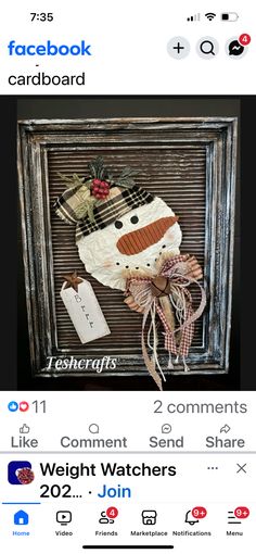 the facebook page has an image of a snowman in a frame with tags on it