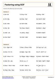 factoring using gcf worksheet